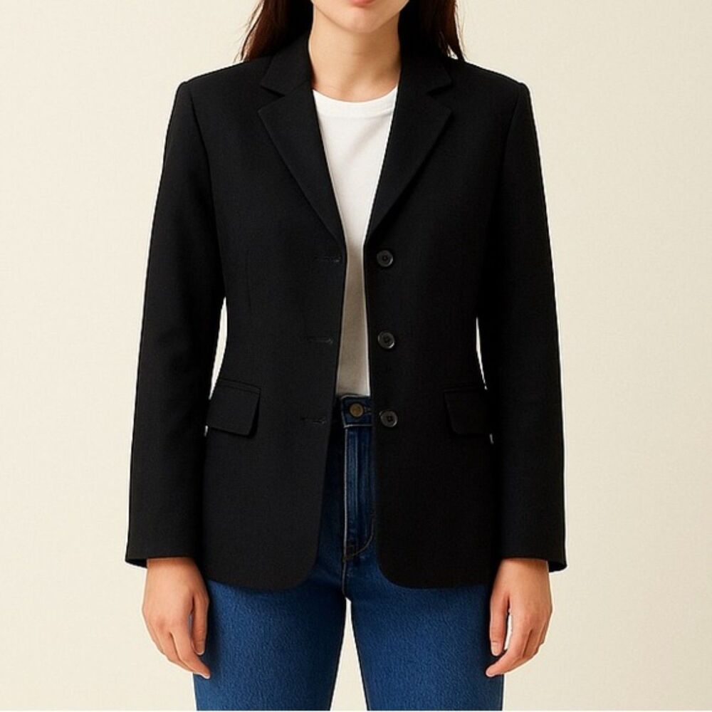 Vintage J. Crew Black Wool 3 Button Classic Blazer Women’s Size 8 Preppy Career